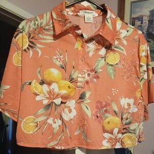 Passport Orange Floral Womens Crop Top Shirt